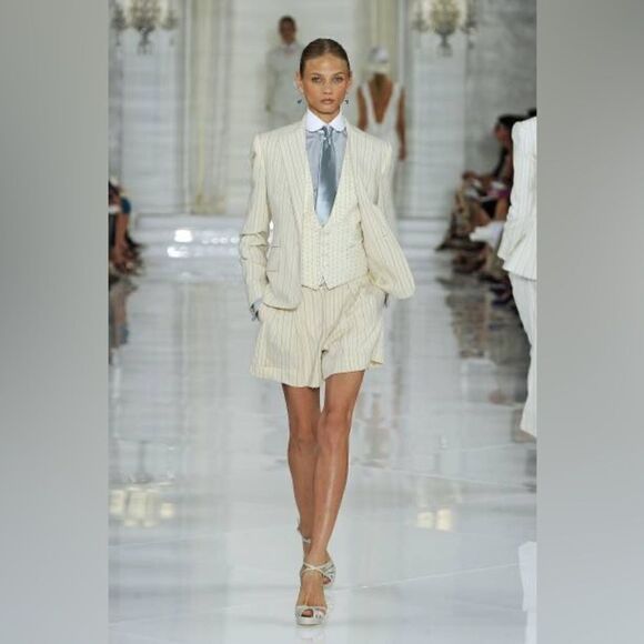 Ralph Lauren~ Collection Spring 12 Cream Pinstripe Wool Blend Crepe Casey Blazer - Picture 6 of 16